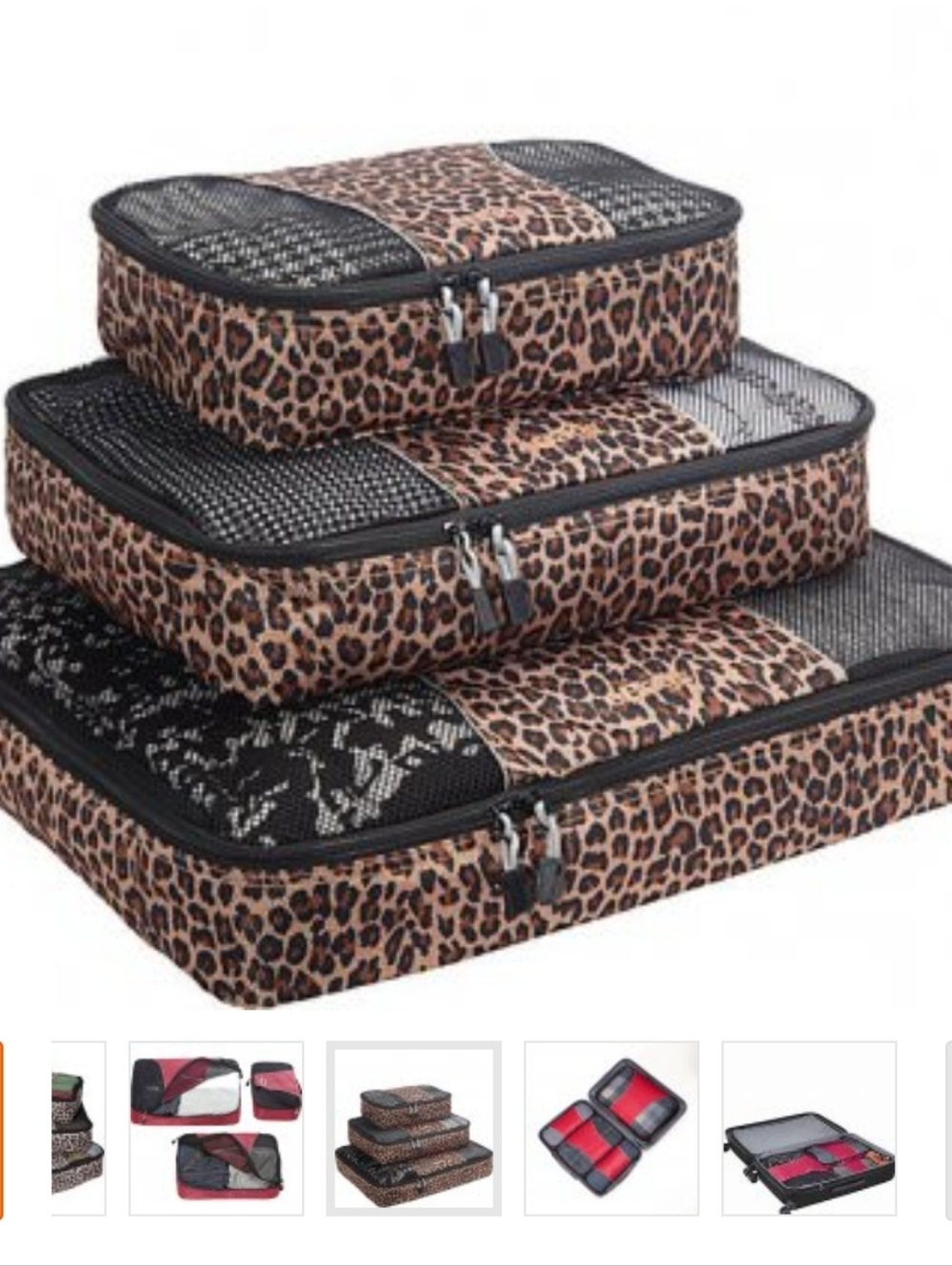 NEW EBAGS CHEETAH Leopard Print Packing Cube Set OF 3 Piece LARGE SIZE great Qua